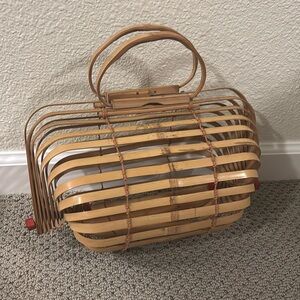 Vintage Made in Occupied Japan Bamboo Collapsible Cage Bag